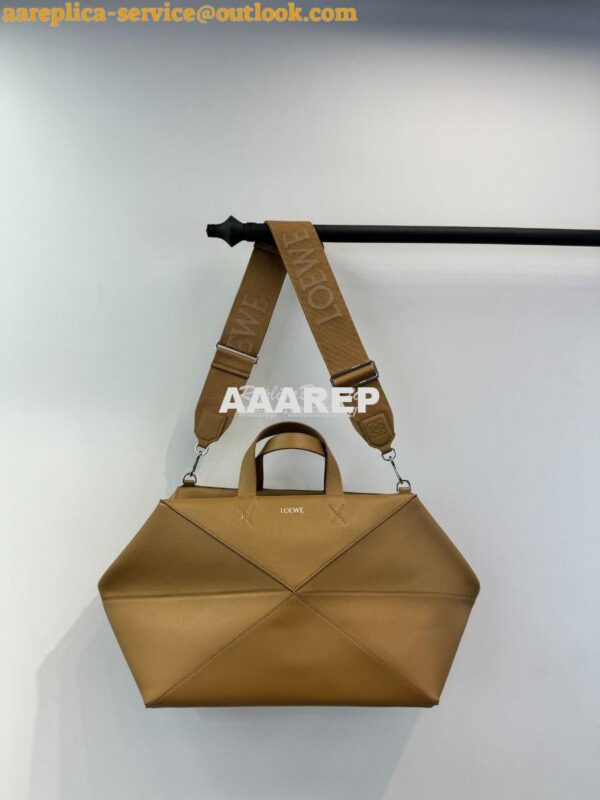 Replica Loewe Puzzle Fold Duffle in shiny calfskin B510PUB Oak 4