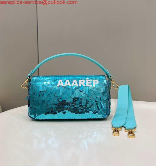 Replica Fendi 8BR600 Medium Baguette Turquoise sequin and leather bag 8601