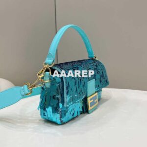 Replica Fendi 8BR600 Medium Baguette Turquoise sequin and leather bag 8601 2