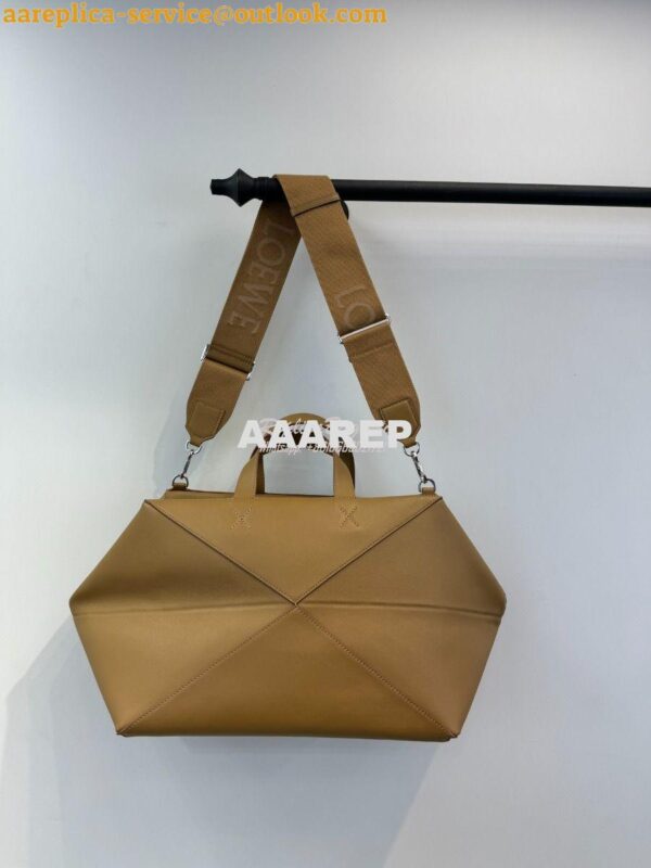 Replica Loewe Puzzle Fold Duffle in shiny calfskin B510PUB Oak 5