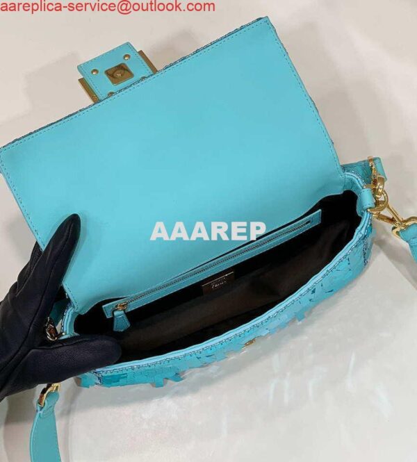 Replica Fendi 8BR600 Medium Baguette Turquoise sequin and leather bag 8601 8