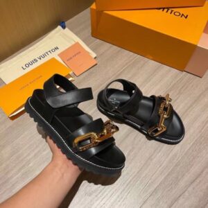 Replica Louis Vuitton Black Paseo Flat Comfort Sandals 2