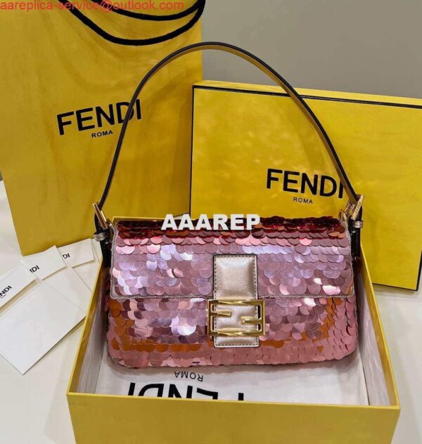 Replica Fendi 8BR792 Medium Baguette 1997 Rose Red Satin Bag with Sequins 8528 9