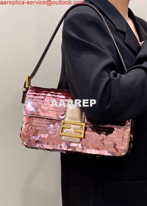 Replica Fendi 8BR792 Medium Baguette 1997 Rose Red Satin Bag with Sequins 8528 10