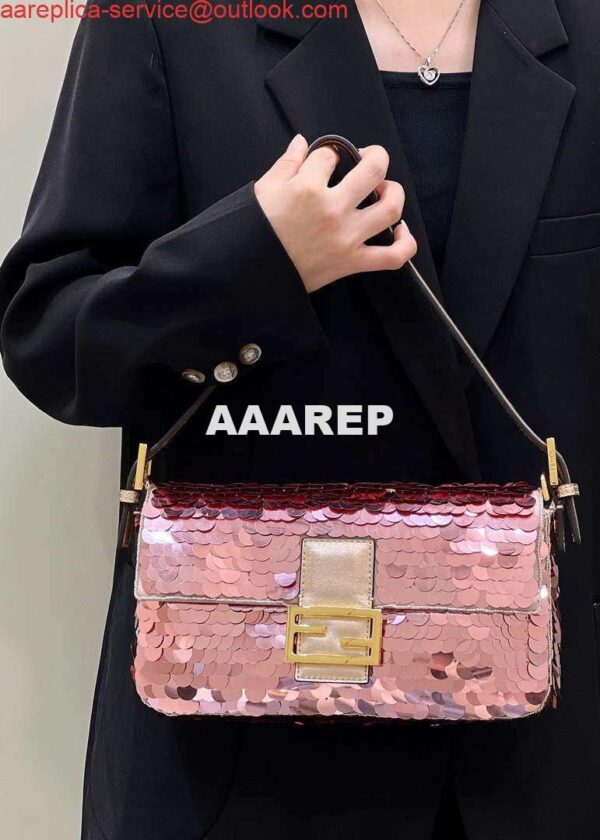 Replica Fendi 8BR792 Medium Baguette 1997 Rose Red Satin Bag with Sequins 8528 12
