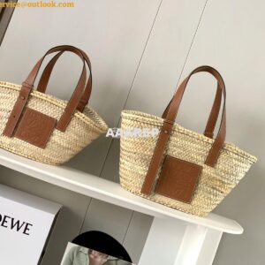 Replica Loewe Basket bag in Palm Leaf and Calfskin 8004