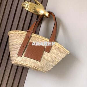 Replica Loewe Basket bag in Palm Leaf and Calfskin 8004 2