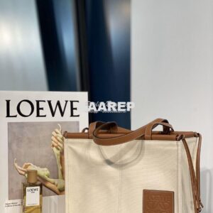 Replica Loewe Cushion Leather-Trimmed Canvas Tote Bag 66025 Beige 2