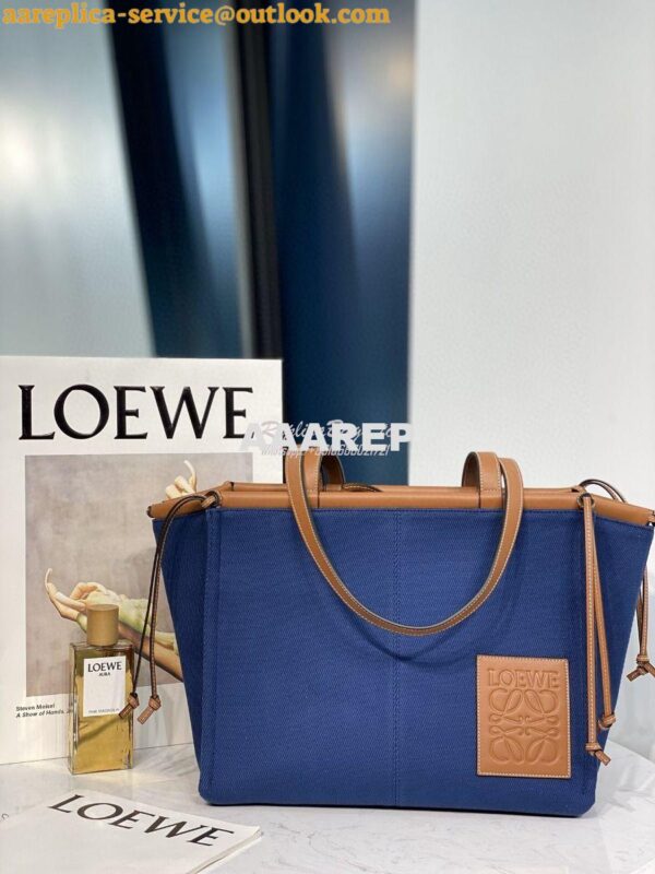 Replica Loewe Cushion Leather-Trimmed Canvas Tote Bag 66025 Blue 3