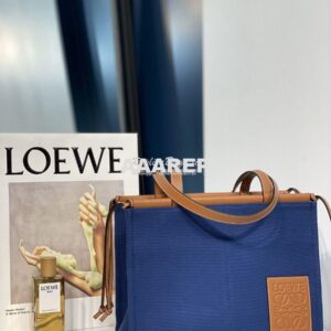 Replica Loewe Cushion Leather-Trimmed Canvas Tote Bag 66025 Blue 2