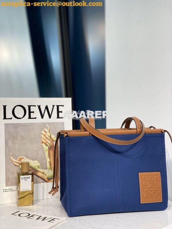 Replica Loewe Cushion Leather-Trimmed Canvas Tote Bag 66025 Blue 4