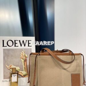 Replica Loewe Cushion Leather-Trimmed Canvas Tote Bag 66025 Taupe 2