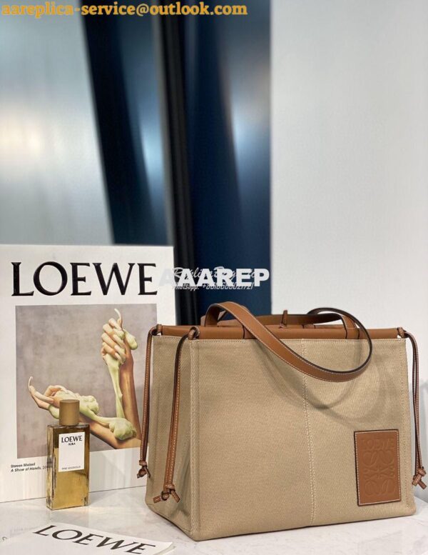 Replica Loewe Cushion Leather-Trimmed Canvas Tote Bag 66025 Taupe 4