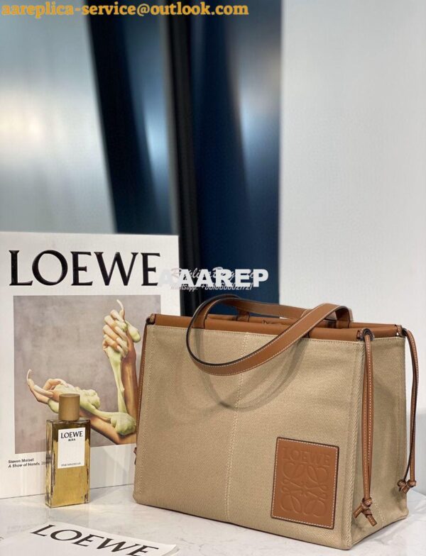 Replica Loewe Cushion Leather-Trimmed Canvas Tote Bag 66025 Taupe 5