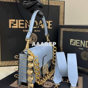 Replica Fendi 8BR801 Baguette brooch Fendace Blue leather 8563 bag 2