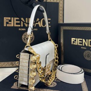 Replica Fendi 8BR801 Baguette brooch Fendace White leather 8563 bag 2