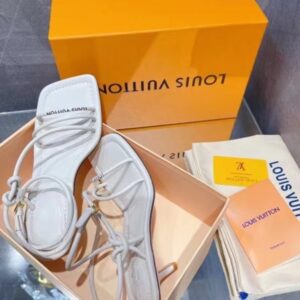 Replica Louis Vuitton Nova 55MM Sandals In White Lambskin 2