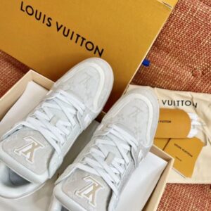 Replica Louis Vuitton LV Trainer Sneakers In Beige Monogram Denim 2