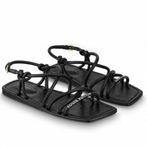 Replica Louis Vuitton Nova Flat Sandals In Black Lambskin