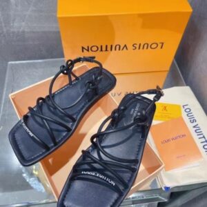 Replica Louis Vuitton Nova Flat Sandals In Black Lambskin 2