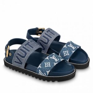 Replica Louis Vuitton Paseo Flat Comfort Sandals In Blue Denim