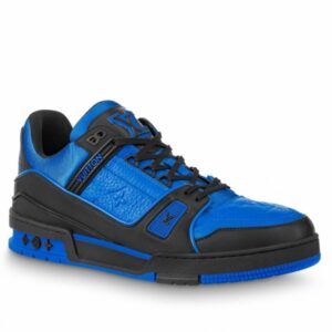 Replica Louis Vuitton LV Trainer Sneakers In Black/Blue Leather