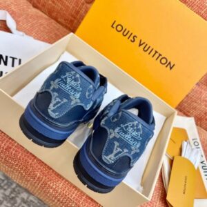 Replica Louis Vuitton LV Trainer Sneakers In Blue Denim Leather 2