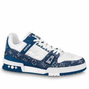 Replica Louis Vuitton LV Trainer Sneakers In Blue Denim with Leather