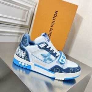 Replica Louis Vuitton LV Trainer Sneakers In Blue Denim with Mesh 2