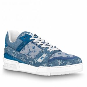 Replica Louis Vuitton LV Trainer Sneakers In Blue Monogram Denim