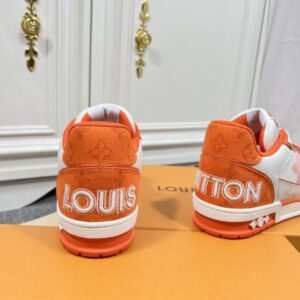 Replica Louis Vuitton LV Trainer Sneakers In Orange Denim with Mesh 2