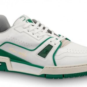 Replica Louis Vuitton LV Trainer Sneakers In White/Green Leather