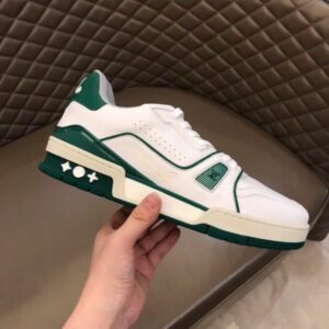 Replica Louis Vuitton LV Trainer Sneakers In White/Green Leather 2