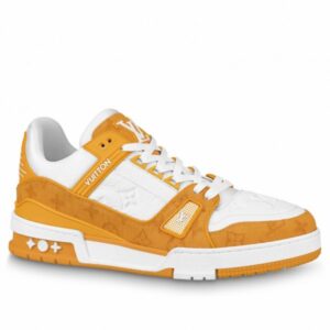 Replica Louis Vuitton LV Trainer Sneakers In Yellow Denim with Leather