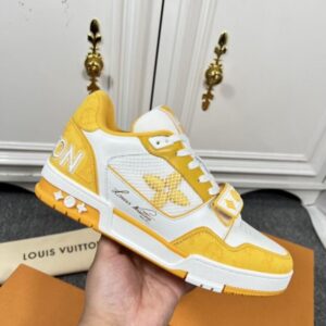 Replica Louis Vuitton LV Trainer Sneakers In Yellow Denim with Mesh 2