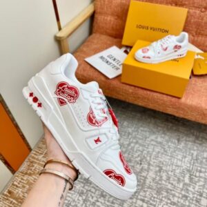 Replica Louis Vuitton LV Trainer Sneakers with Red Heart Logo 2