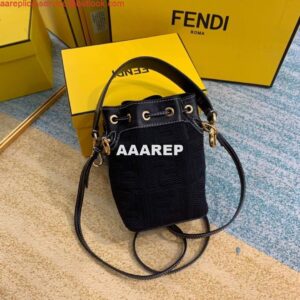 Replica Fendi 8BS010 Mon Tresor Leather And Canvas Mini Bag Black