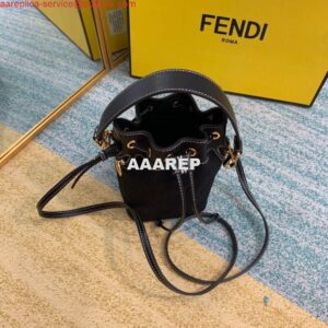 Replica Fendi 8BS010 Mon Tresor Leather And Canvas Mini Bag Black 2