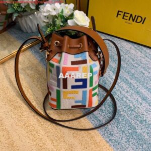 Replica Fendi 8BS010 Mon Tresor Leather And Canvas Mini Bag Multicolour