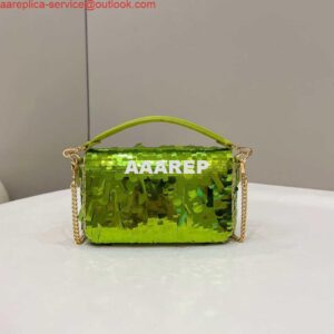 Replica Fendi 8BS017 Mini Baguette Acid green sequin and leather bag 8601s