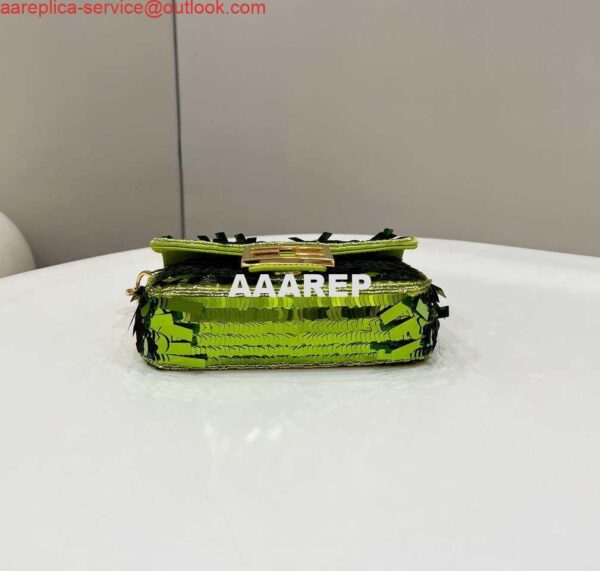 Replica Fendi 8BS017 Mini Baguette Acid green sequin and leather bag 8601s 3