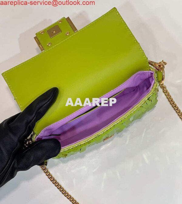 Replica Fendi 8BS017 Mini Baguette Acid green sequin and leather bag 8601s 8