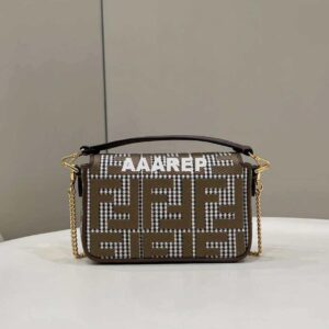 Replica Fendi 8BS017 Mini Baguette Brown houndstooth wool bag with FF embroidery 8588S