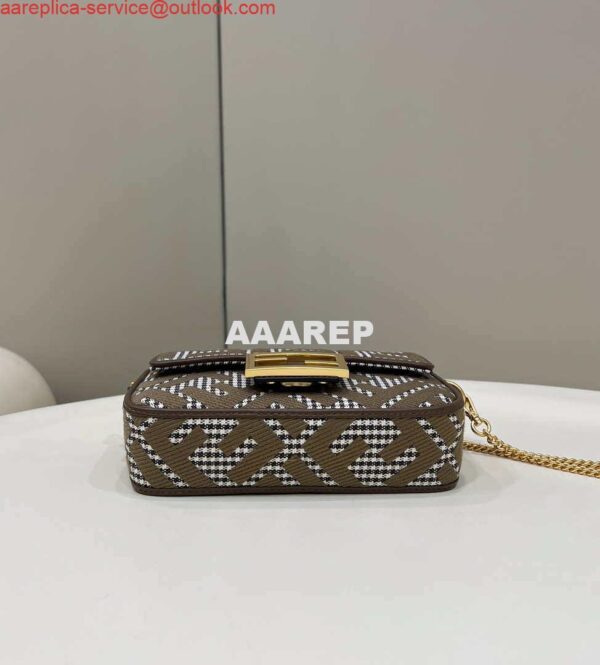 Replica Fendi 8BS017 Mini Baguette Brown houndstooth wool bag with FF embroidery 8588S 3