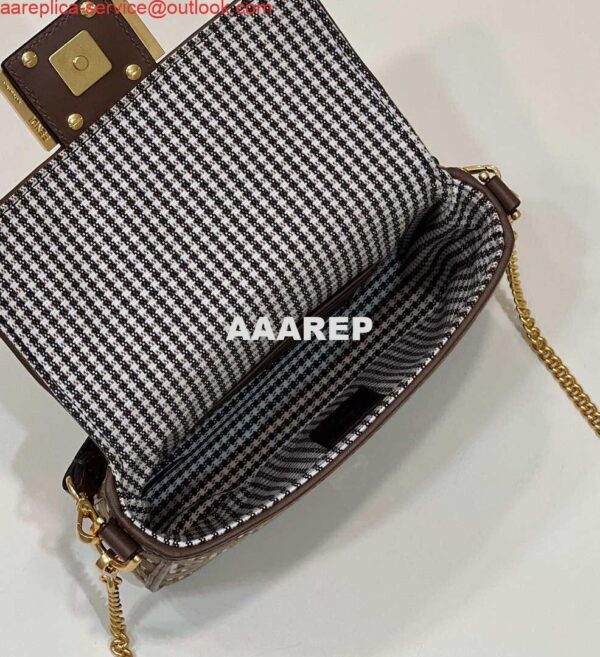 Replica Fendi 8BS017 Mini Baguette Brown houndstooth wool bag with FF embroidery 8588S 8