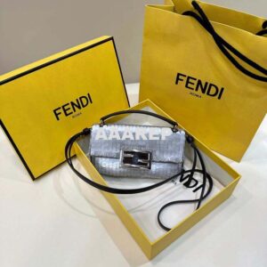 Replica Fendi 8BS017 Mini Baguette Silver sequin and leather bag 8601s 2