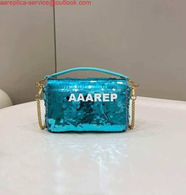 Replica Fendi 8BS017 Mini Baguette Turquoise sequin and leather bag 8601s