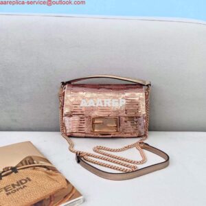 Replica Fendi 8BS049 Mini Baguette 1997 Pink Satin Bag with Sequins 0127S