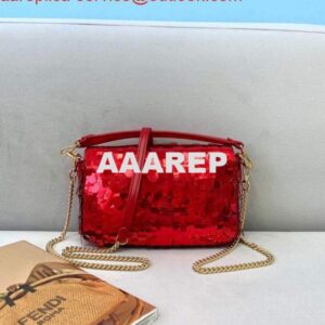 Replica Fendi 8BS049 Mini Baguette 1997 Red Satin Bag with Sequins 0127S