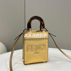 Replica Fendi 8BS051 Mini Sunshine Gold laminated leather shopper